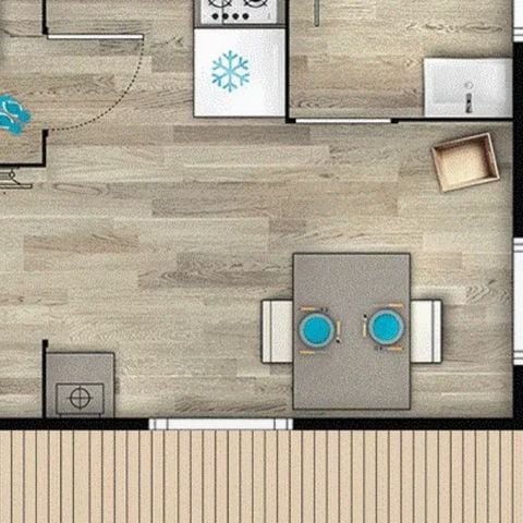 MOBILHOME 3 personnes - Confort 18m² (1 chambre) + terrasse couverte 9m² + TV 2/3 pers.