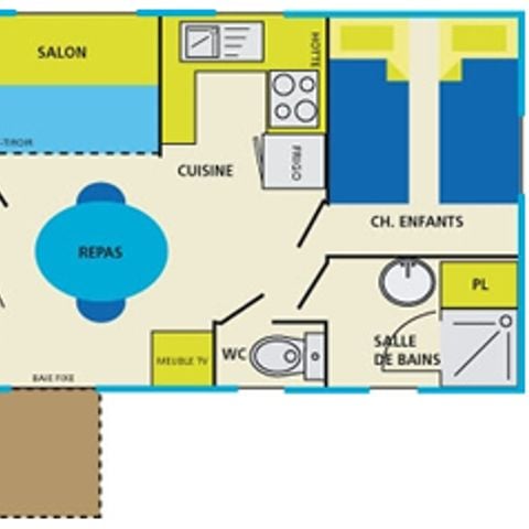 MOBILHOME 4 personnes - Standard 25m² (2 chambres) + terrasse couverte 6m² à 10m² + TV 4 pers.