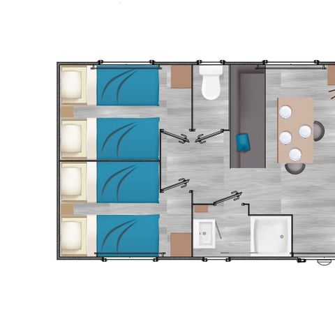 Stacaravan 6 personen - Confort+ Glénan 6Pers 3Ch 32m2