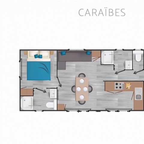 Mobilheim 8 Personen - Premium Karibik - 6/8Pers 3Ch 2Sde 40m2