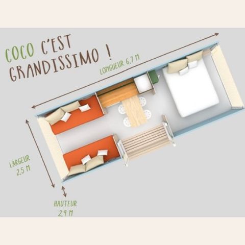 Glamping tent 4 persons - Coco Sweet 17 m2 - 2 bedrooms with covered terrace / without sanitary facilities