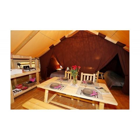 Tente en toile et en bois 4 personnes - Tente Lodge 10 + 20 m² - 2 chambres / sans sanitaires
