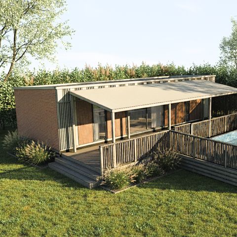Stacaravan 6 personen - NIEUW// Villa de la Rance Prestige 40m² - 3 kamers - 2 badkamers - Zwembad - Overdekt terras