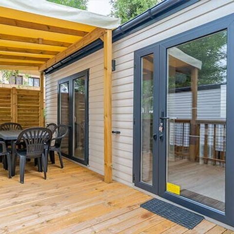 Mobilheim 6 Personen - Comfort | 3 Schlafz. | 6 Pers. | Erhöhte Terrasse | Klimaanlage