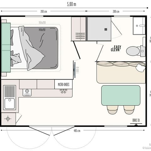 MOBILHOME 2 personnes - Mobil-Home Confort 22m² - 1 chambre + terrasse semi-couverte 12m² + TV + Clim -