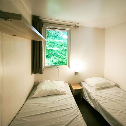 Mobilheim 4 Personen - Komfort 32m² - 2 Zimmer + überdachte Terrasse 12m² + TV + Klim -