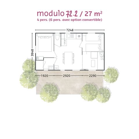 MOBILHOME 6 personnes - BAHIA MODULO 27m² - 4/6 personnes - 2 chambres - Terrasse couverte