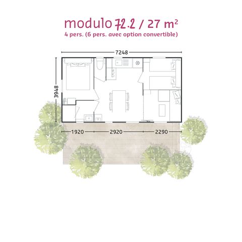 CASA MOBILE 6 persone - BAHIA MODULO 27m² - 4/6 posti letto - 2 camere da letto - Terrazza coperta
