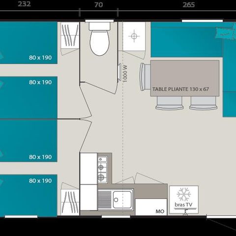 MOBILHOME 6 personnes - BAHAMAS CONFORT 34m² - 3 chambres - Terrasse couverte - Lave vaisselle