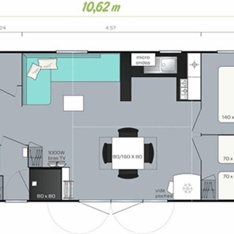 Mobilheim 8 Personen - SMALA 38m² - 4 Schlafzimmer + überdachte Terrasse