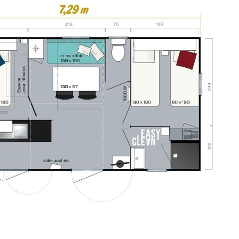 Mobilheim 6 personen - Premium 3 Schlafzimmer 6 Personen