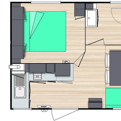 Mobilheim 2 personen - Mobilheim Confort 18m² - überdachte Terrasse 2 Pers.