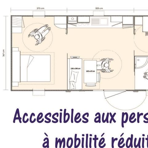 BUNGALOW 5 personnes - Premium 31m² - 2 chambres - terrasse couverte - PMR