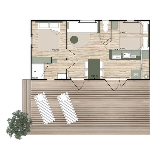 Mobilheim 4 Personen - Komfort - 2 Zimmer