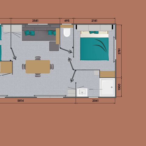 CASA MOBILE 4 persone - Grande 30m² (2 camere da letto) + terrazza