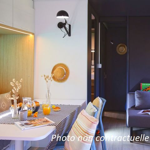 MOBILHOME 6 personas - Taos 40m² (3 habitaciones 2 baños) + terraza junto al estanque