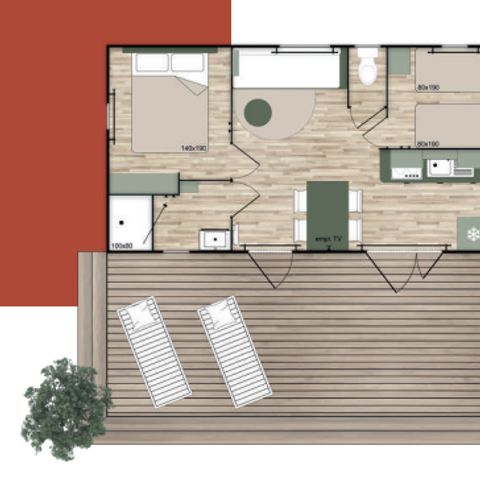 Mobilheim 4 Personen - L'Iris d'Eau - Parzelle 6 - 2 Schlafzimmer