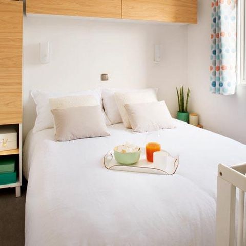 Mobilheim 4 personen - 24m² Komfort (2 Zimmer) mit halbüberdachter Terrasse 7,5m².