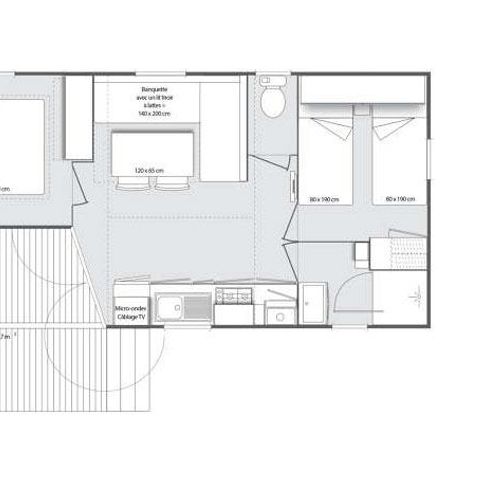 MOBILHEIM 4 Personen - 24m² Komfort (2 Zimmer) mit halbüberdachter Terrasse 7,5m².