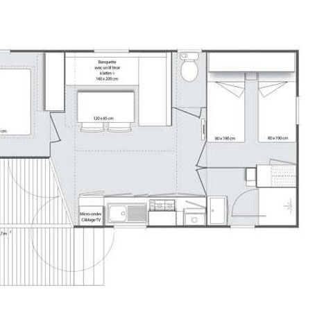 Mobilheim 4 personen - 24m² Komfort (2 Zimmer) mit halbüberdachter Terrasse 7,5m².