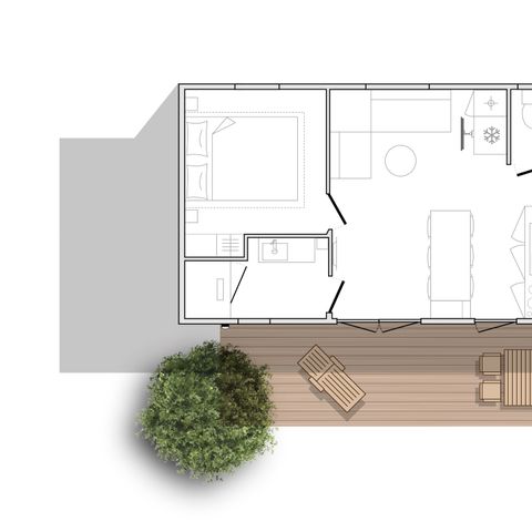 Stacaravan 6 personen - Stacaravan 33m² Comfort (3 kamers) + Overdekt terras