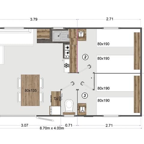 Stacaravan 6 personen - OPALIA 3 Slaapkamers 6 Slaapplaatsen DONDERDAG