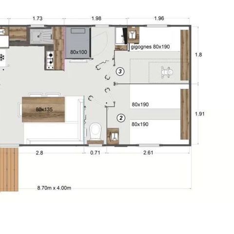MOBILHOME 6 personas - HIVA 3 DORMITORIOS 6 PERSONAS