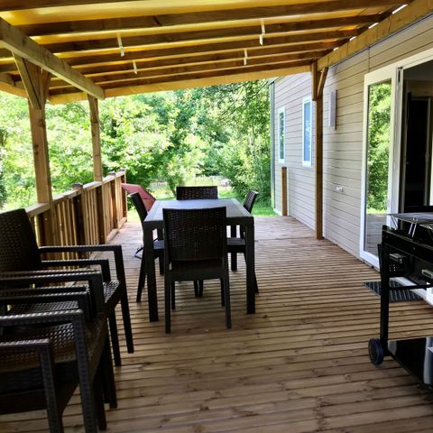 MOBILE HOME 6 people - Premium Mobile Home 38.60m² – 3 bedrooms – 2 bathrooms + 2 WCs + semi-covered terrace + air conditioning + dishwasher – sleeps 1–6