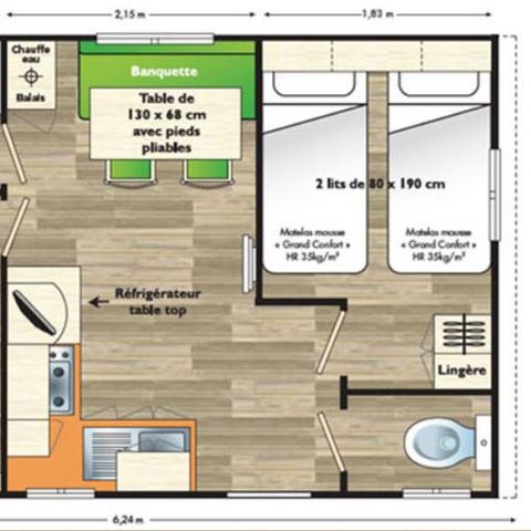 Mobilheim 4 Personen - 2 Zimmer mit Fernseher