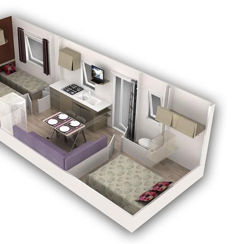 Mobilheim 5 Personen - 25m² 2 Schlafzimmer mit Fernseher und Klimaanlage
