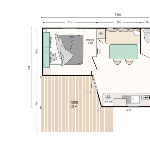 Mobilheim 4 Personen - Azur Sérénité 25 m² - 3 Räume - 2 Schlafzimmer - Klimaanlage