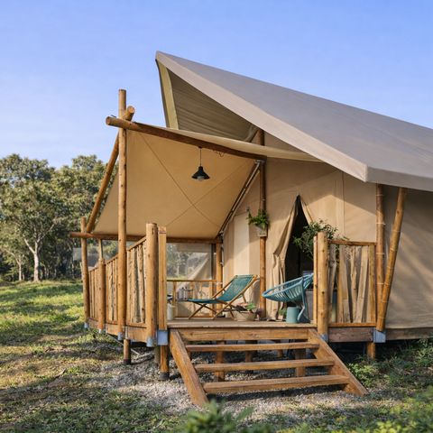 Tente en toile et en bois 4 personnes - Lodge Vacanziera (Gamme Supérieure) - Dimanche/Dimanche