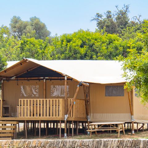 Canvas and wooden tent 5 persons - SAFARI LODGE - 40m²- 2 bedrooms