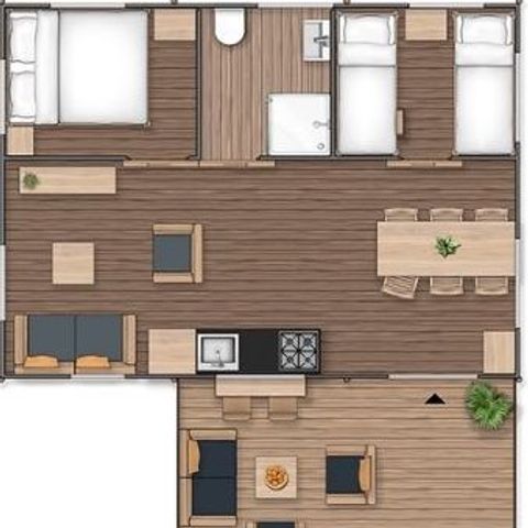 Canvas and wooden tent 5 persons - SAFARI LODGE - 40m²- 2 bedrooms