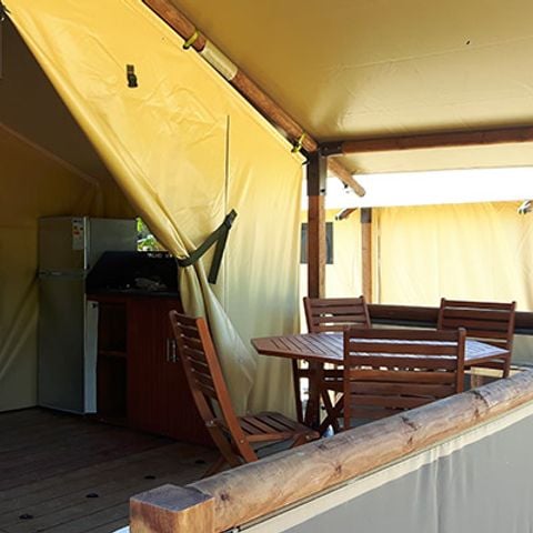 Tente en toile et en bois 5 personnes - Ecolodge Freeflower confort 2 chambres 30m² - sans sanitaires 5 pers