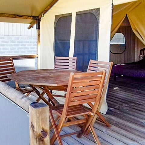 Tente en toile et en bois 5 personnes - Ecolodge Freeflower confort 2 chambres 30m² - sans sanitaires 5 pers