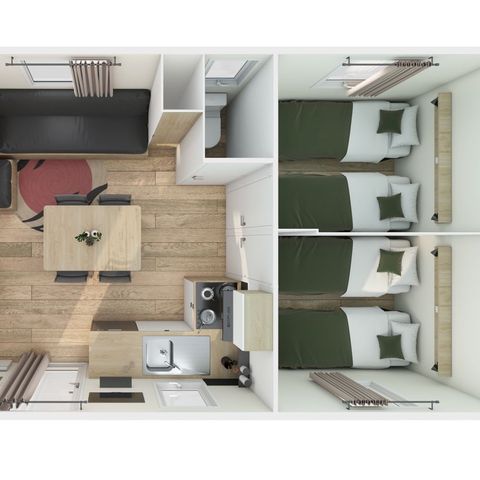 Mobile home 6 persons - Homeflower Premium 35 m² 3 bedrooms + terrace 21m² + TV + LV + Clim + Plancha 6 pers