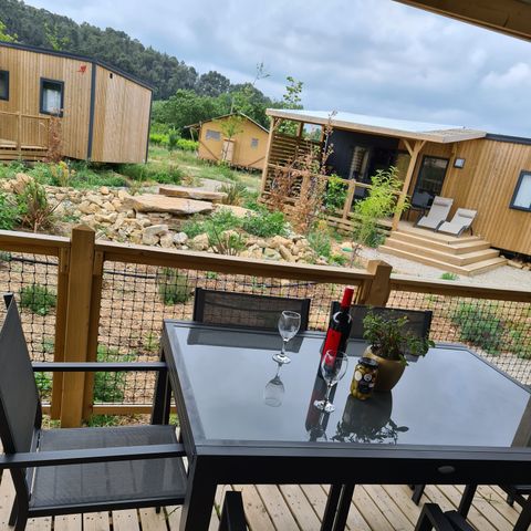 MOBILHOME 2 personnes - Mobil-home Premium 22 m² 1 chambre + terrasse 17m² + TV + LV + Climatisation + Plancha 2 pers