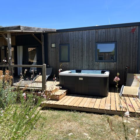 Stacaravan 6 personen - Mobile-home Premium 38 m² 3 kamers + terras 21m² + TV + LV + airconditioning + plancha + 2 badkamers 6 pers
