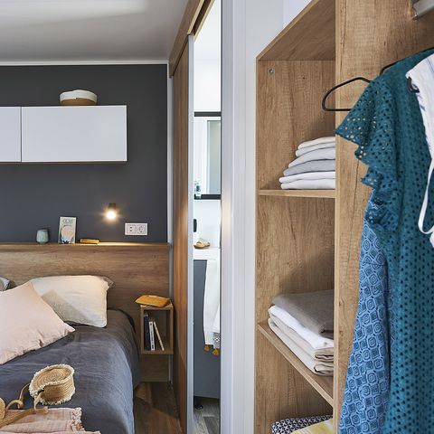 Stacaravan 6 personen - Mobile-home Premium 38 m² 3 kamers + terras 21m² + TV + LV + airconditioning + plancha + 2 badkamers 6 pers