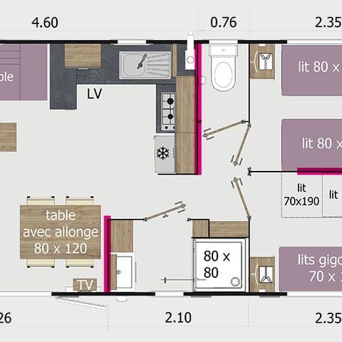 Stacaravan 6 personen - 3 slaapkamers 2 badkamers met airconditioning