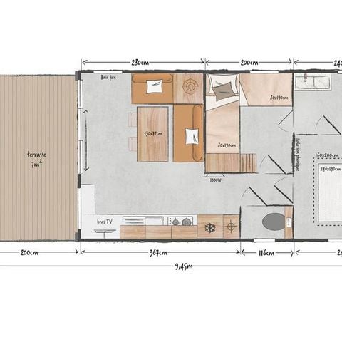 Stacaravan 4 personen - 28 m² - 2 slaapkamers - Uitzicht op de vijver - Stapelbed - Muguet/Tulipe/Lavande