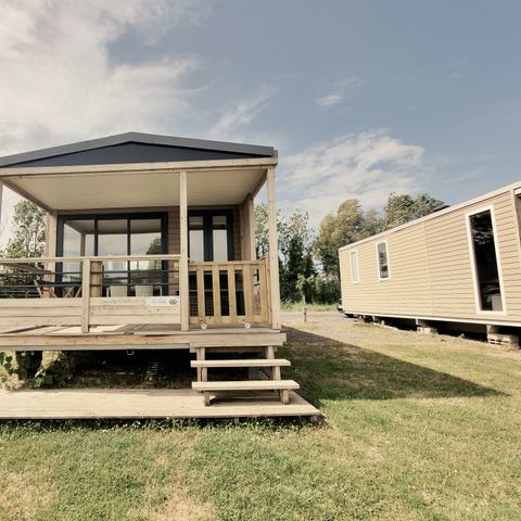 Mobilheim 4 personen - 28 m² – - 2 Schlafzimmer - – Blick auf den Teich – Etagenbett - Muguet/Tulipe/Lavande