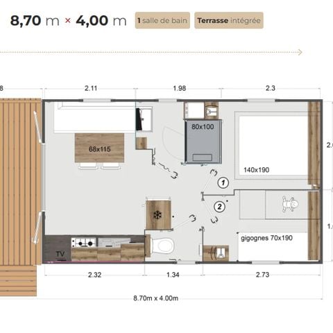 Stacaravan 4 personen - 28 m² - 2 slaapkamers - Model - TP
