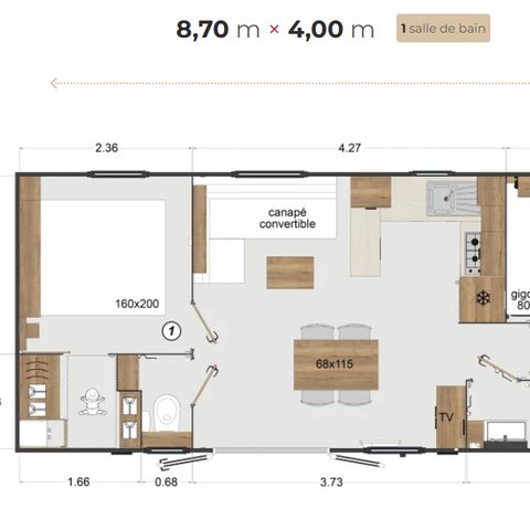 Stacaravan 4 personen - 32 m² - 2 slaapkamers - Met airconditioning