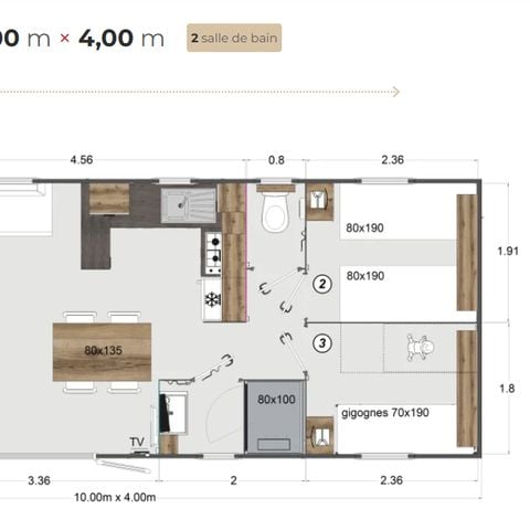 Mobilhome 6 personnes - 33m² - 3 chambres