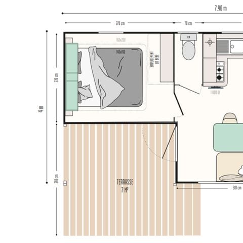 MOBILHOME 4 personnes - 2 trèfles 2 chambres 1 SDB