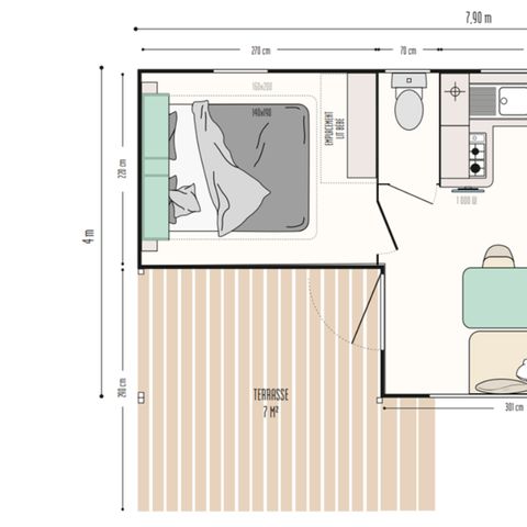 MOBILHOME 4 personas - 2 tréboles 2 dormitorios 1 baño