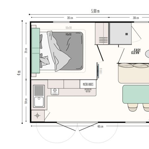 Mobilheim 2 personen - 3 Kleeblätter 1 Schlafzimmer 1 Badezimmer