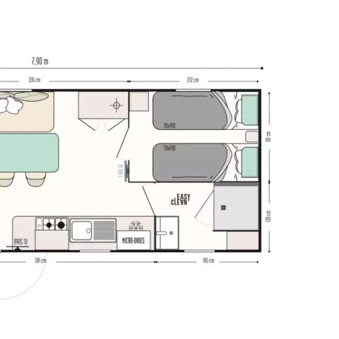 MOBILHOME 4 personnes - Mobil-home | Comfort | 2 Ch. | 4 Pers. | Terrasse surélevée | 1 SDB | Clim.